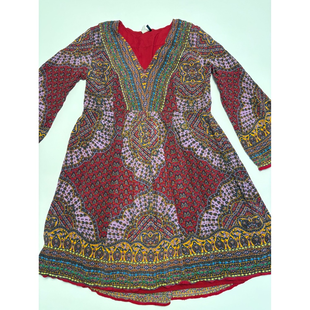 Anthropologie Akemi + Kin Dress Womens S Red Paisley Boho Bell Sleeve Mini